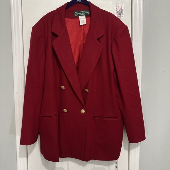 Vintage Stephanie Andrew’s Wool Double Breasted RED Blazer Plus Size 22 2x - Picture 1 of 9